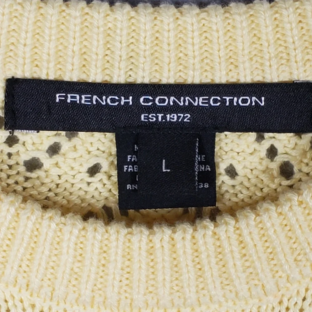 French Connection L Yellow Pointelle Knit Sweater‎ Scalloped Hem Bell Sleeve Top